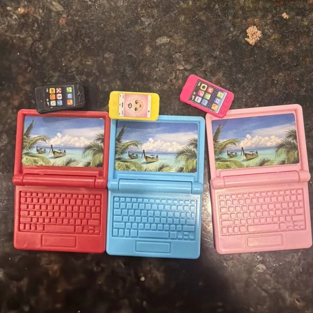 Miniature Laptop Doll House Decor Computer Diorama Barbie, And Cell Phone